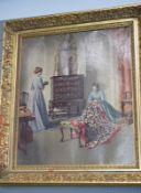 Large Gilt Framed Print Of Ladies Sewing