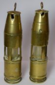 Pair Of WW2 Trench Art Brass Oil Lamps.