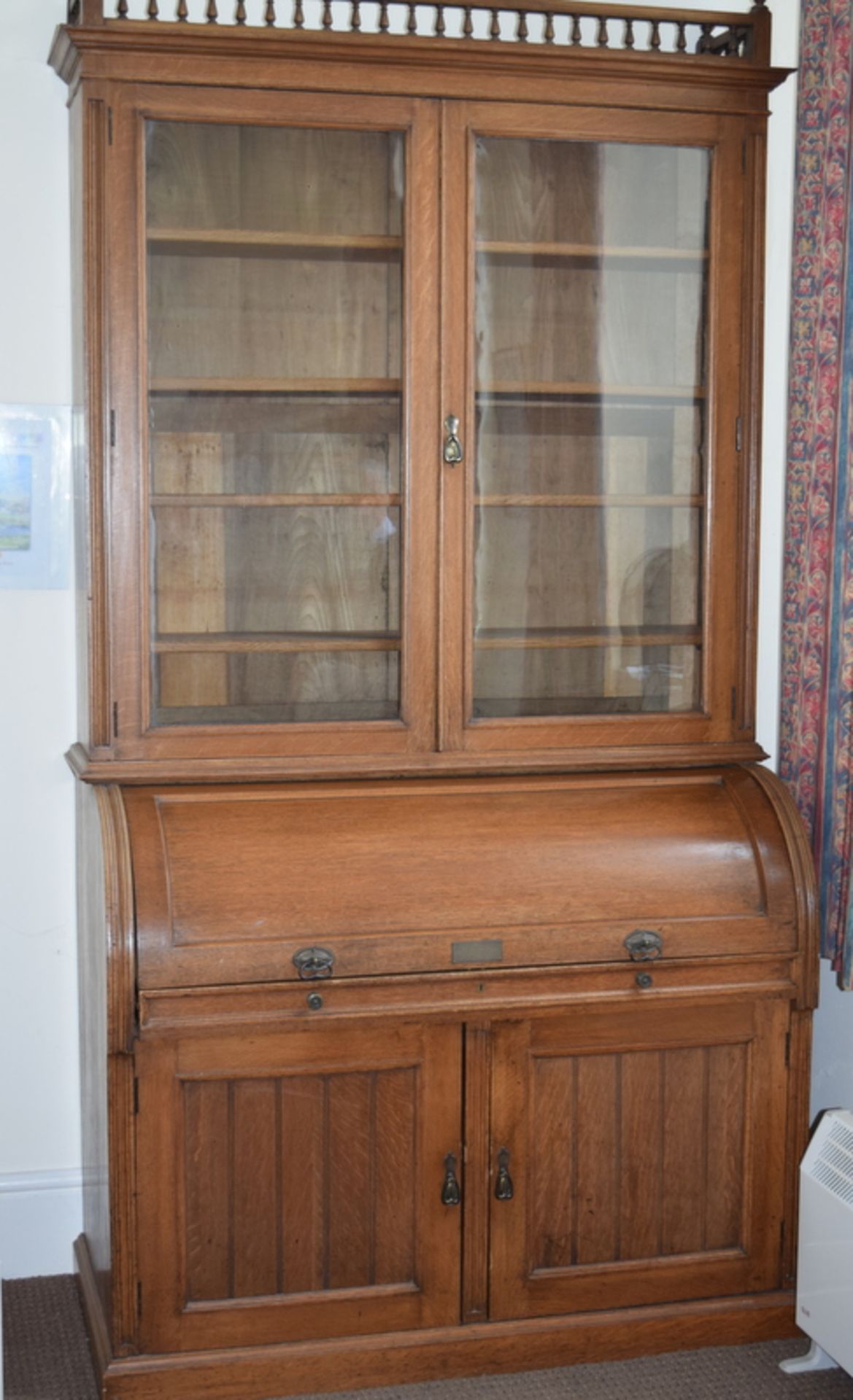 Edwardian Oak Cylinder Secretary Bookcase - Bild 2 aus 6