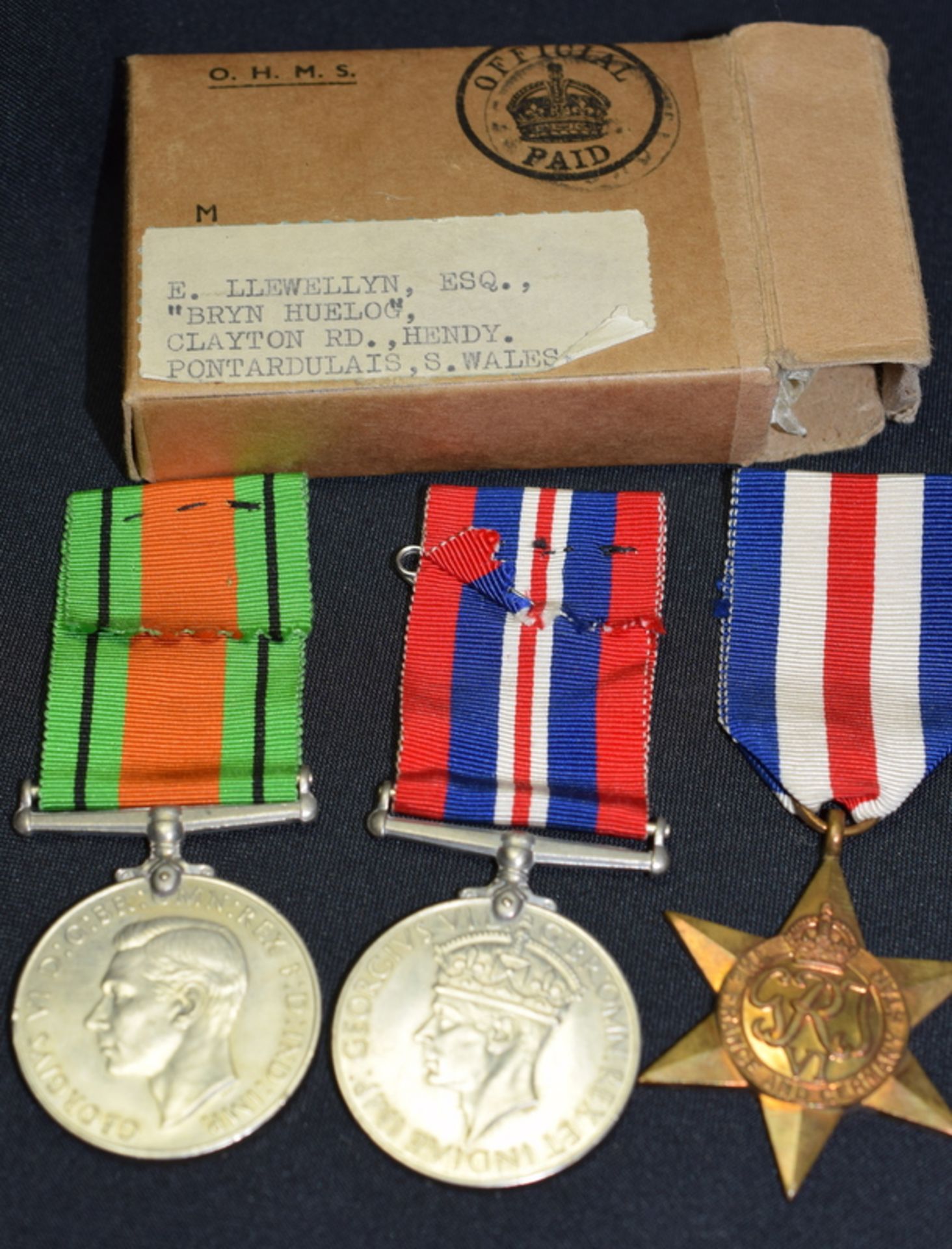 Set Of 3 WW2 British Medals Complete With Original GPO Box