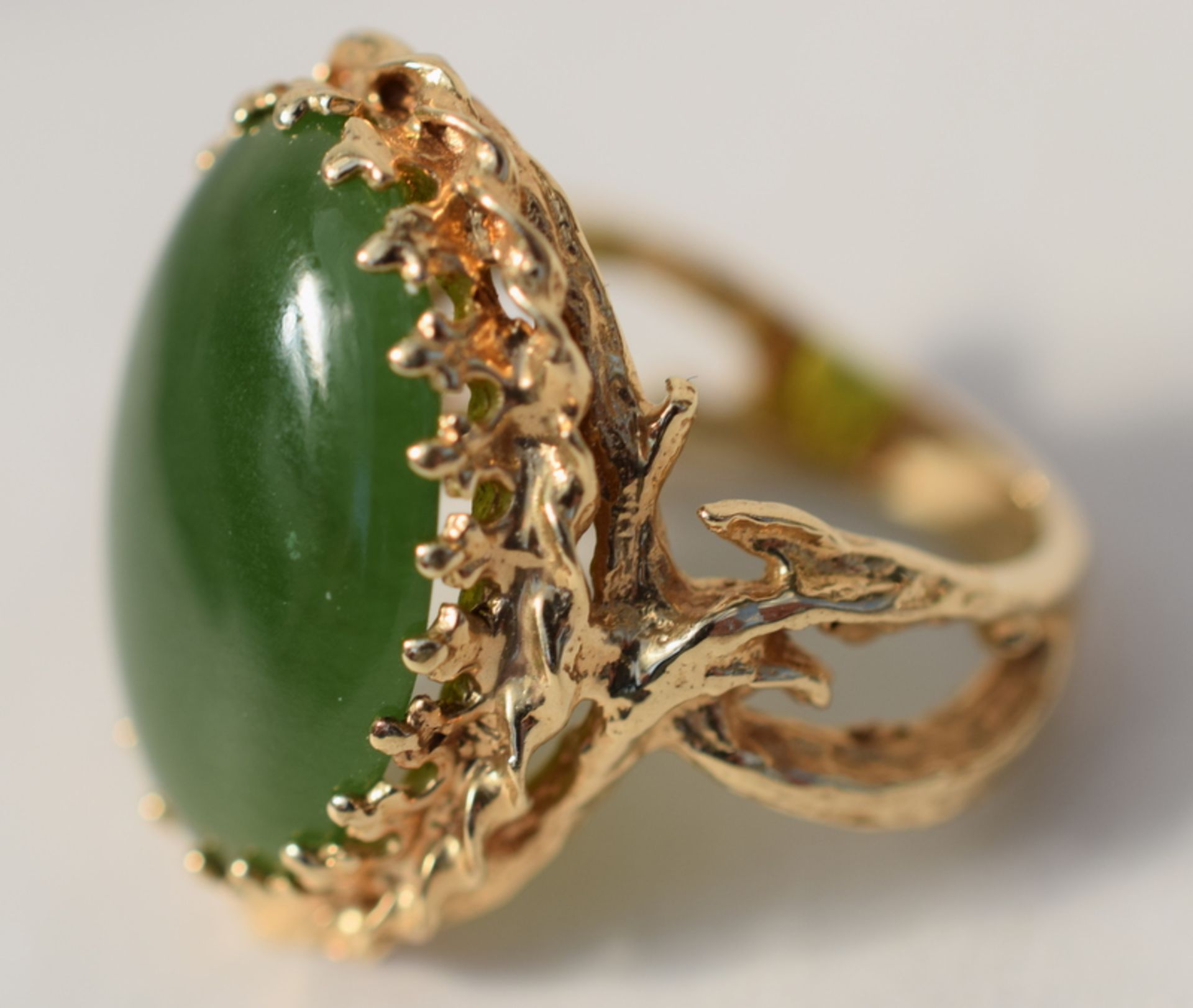 Oval Nephrite Ring On 9ct Gold