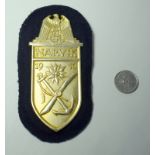 German Narvik Shield Badge On Cloth Background