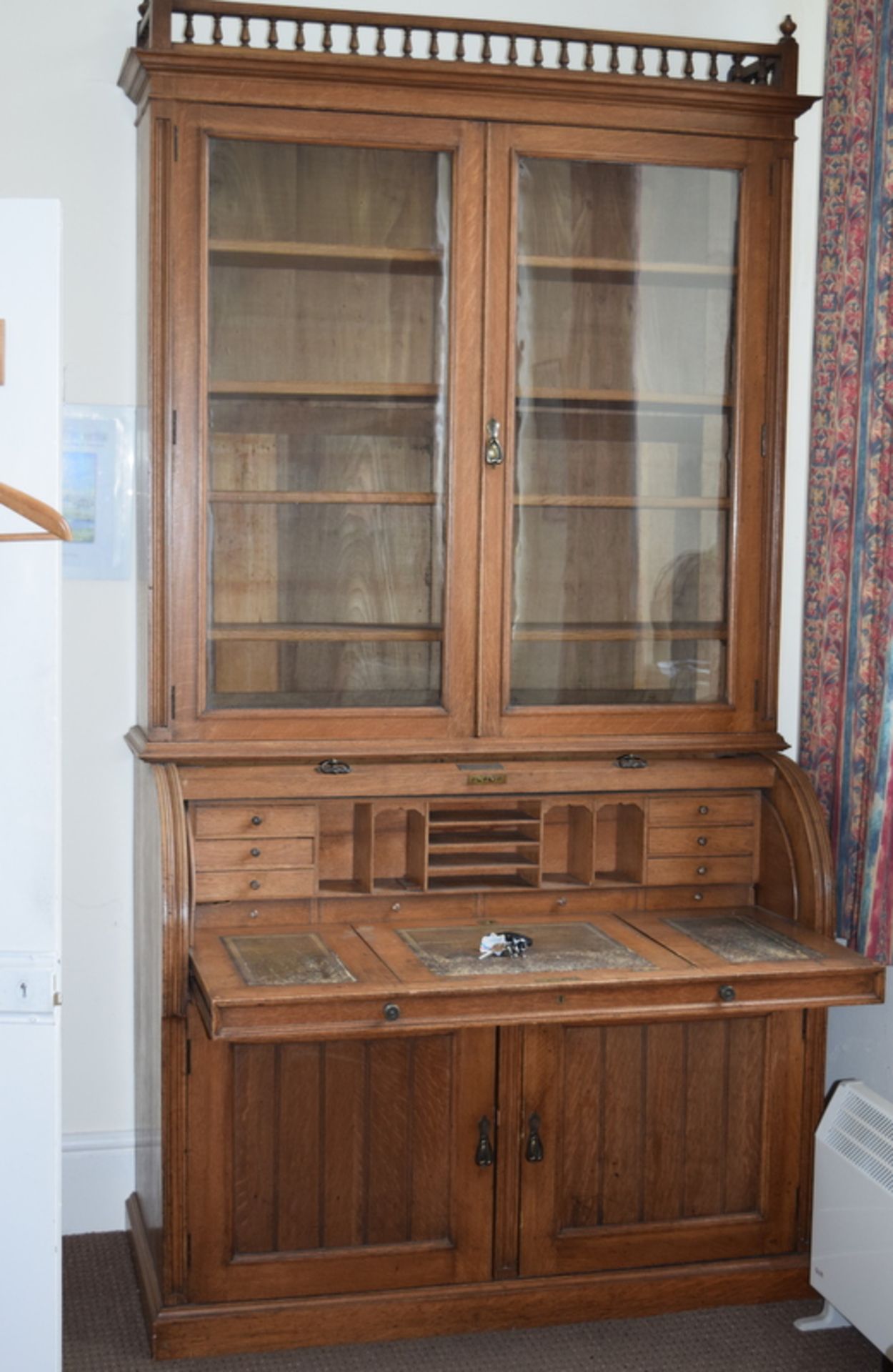 Edwardian Oak Cylinder Secretary Bookcase