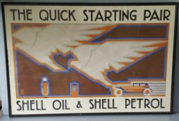 Vintage Art Deco Style Shell Oil & Petrol Advertising Poster Framed