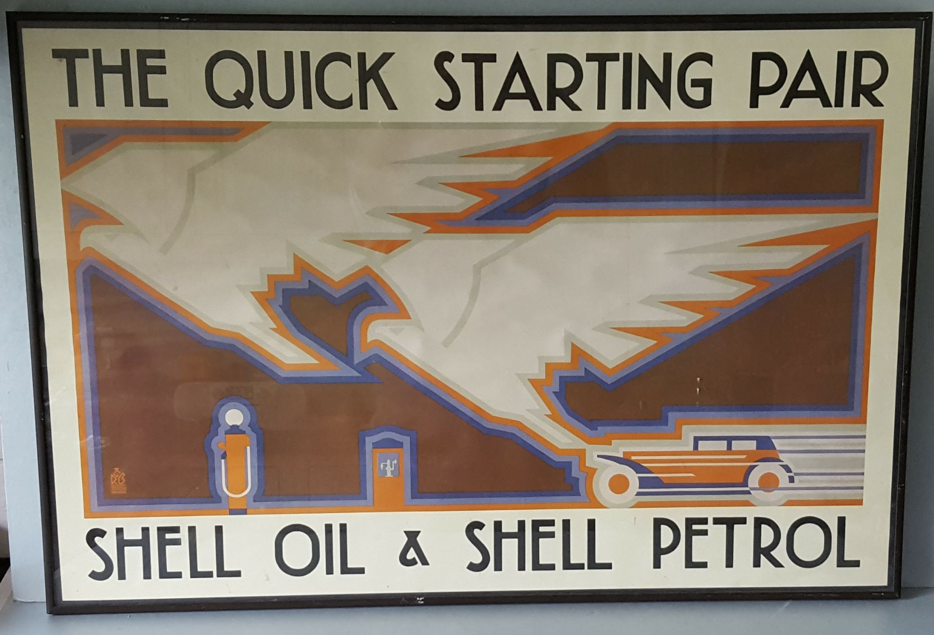 Vintage Art Deco Style Shell Oil & Petrol Advertising Poster Framed