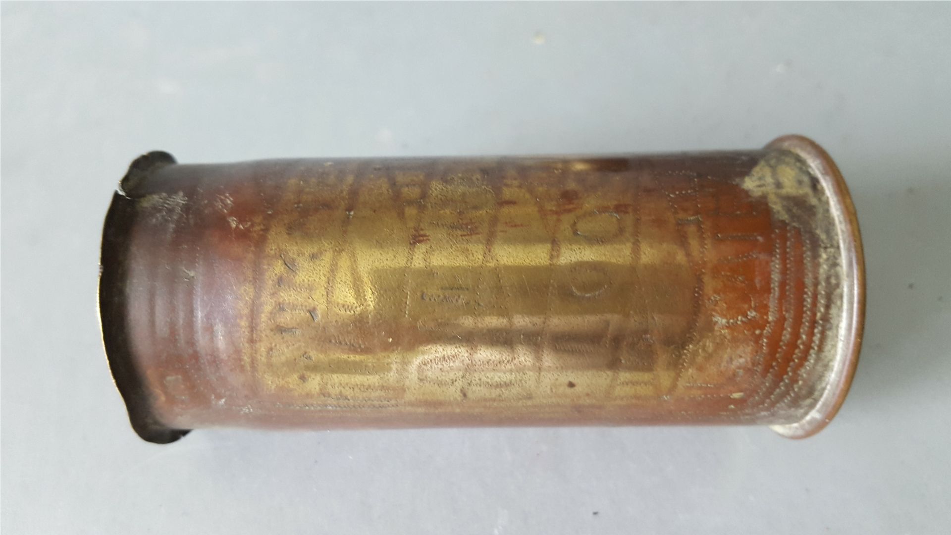 Military WWI Trench Art Sell Casings German Karlsruhe 37mm Shells. Inscribed A W Potts & A H Potts - Image 3 of 6