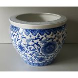 Vintage Retro Large Chinese Fish Bowl Blue & White