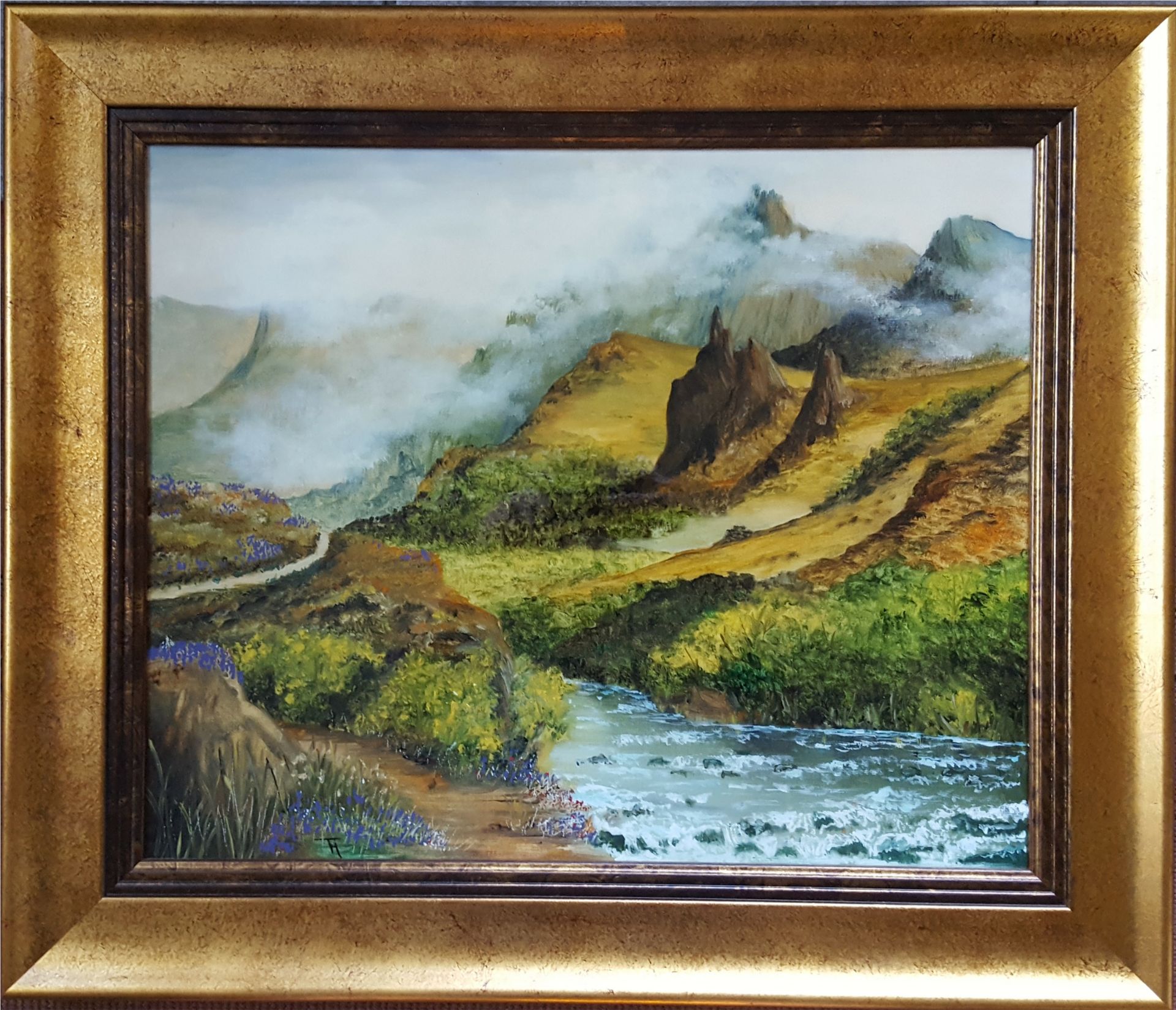 Collectable Modern Art Oil on Canvas Scottish Highland Scene Munro c1976