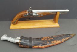Vintage Military Items Replica Flintlock Pistol & Gurkha Kukri Knife