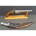 Vintage Military Items Replica Flintlock Pistol & Gurkha Kukri Knife