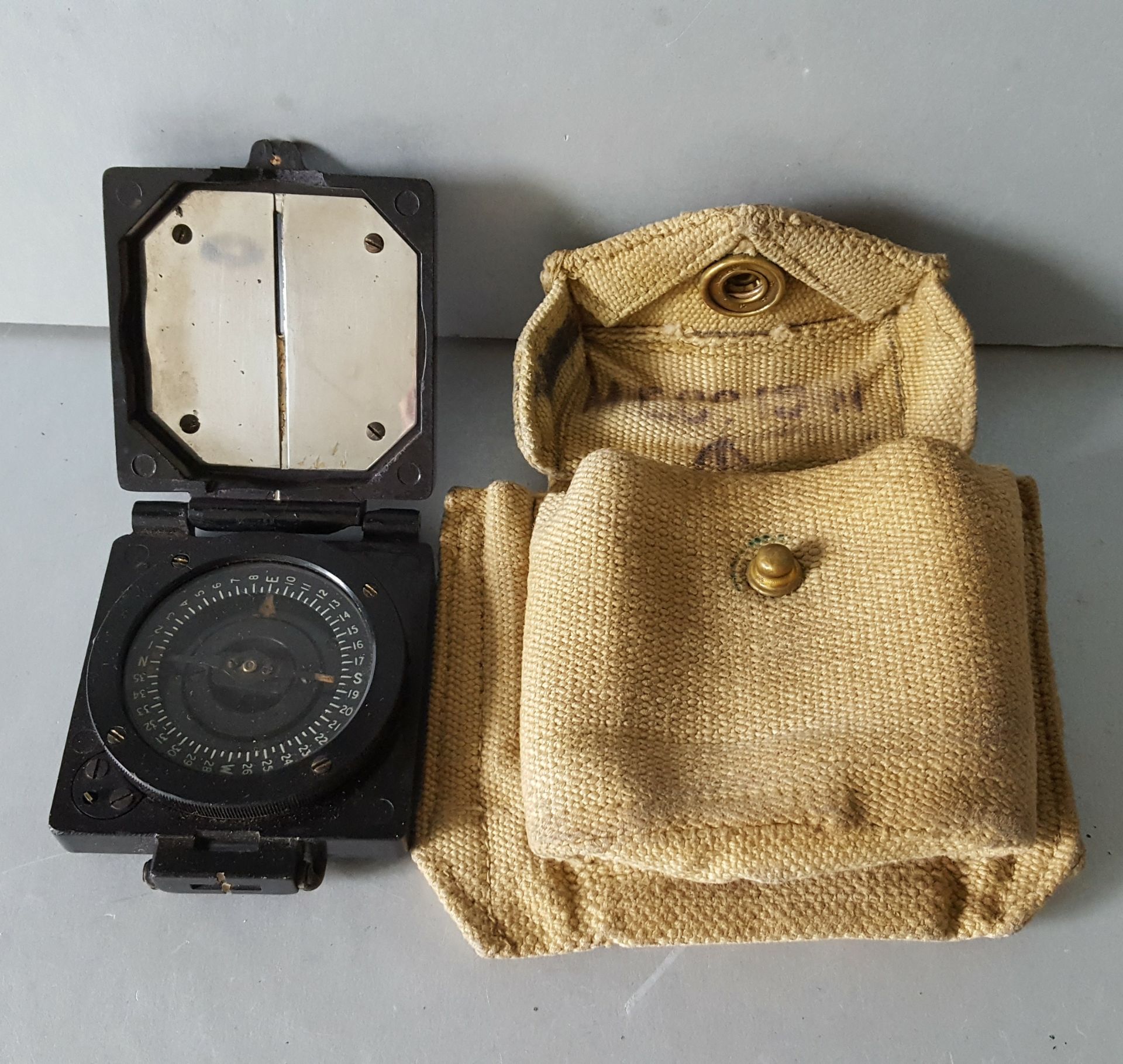 Military WWII Marching Compass & Webbing Pouch c1941
