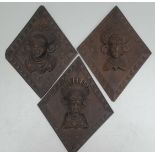 Antique 3 x Carved Wooden Face Panels Possibly African