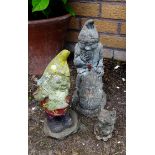 Vintage Garden Ornaments 2 x Gnomes and 1 x Other Figure Reconstituted Stone NO RESERVE