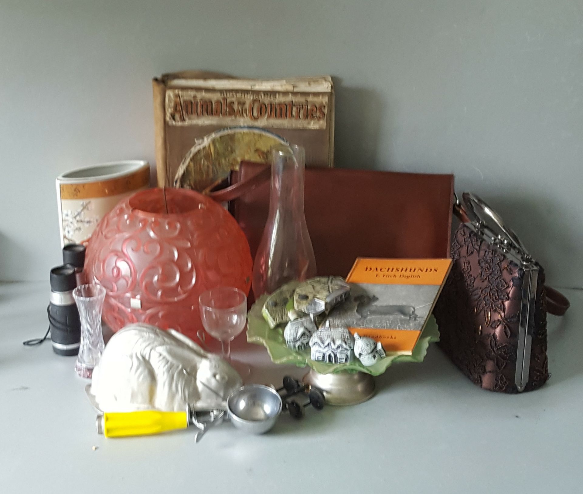 Vintage Retro Parcel Items Includes Lighting Jelly Mould Cake Stand Bags Books Etc. NO RESERVE