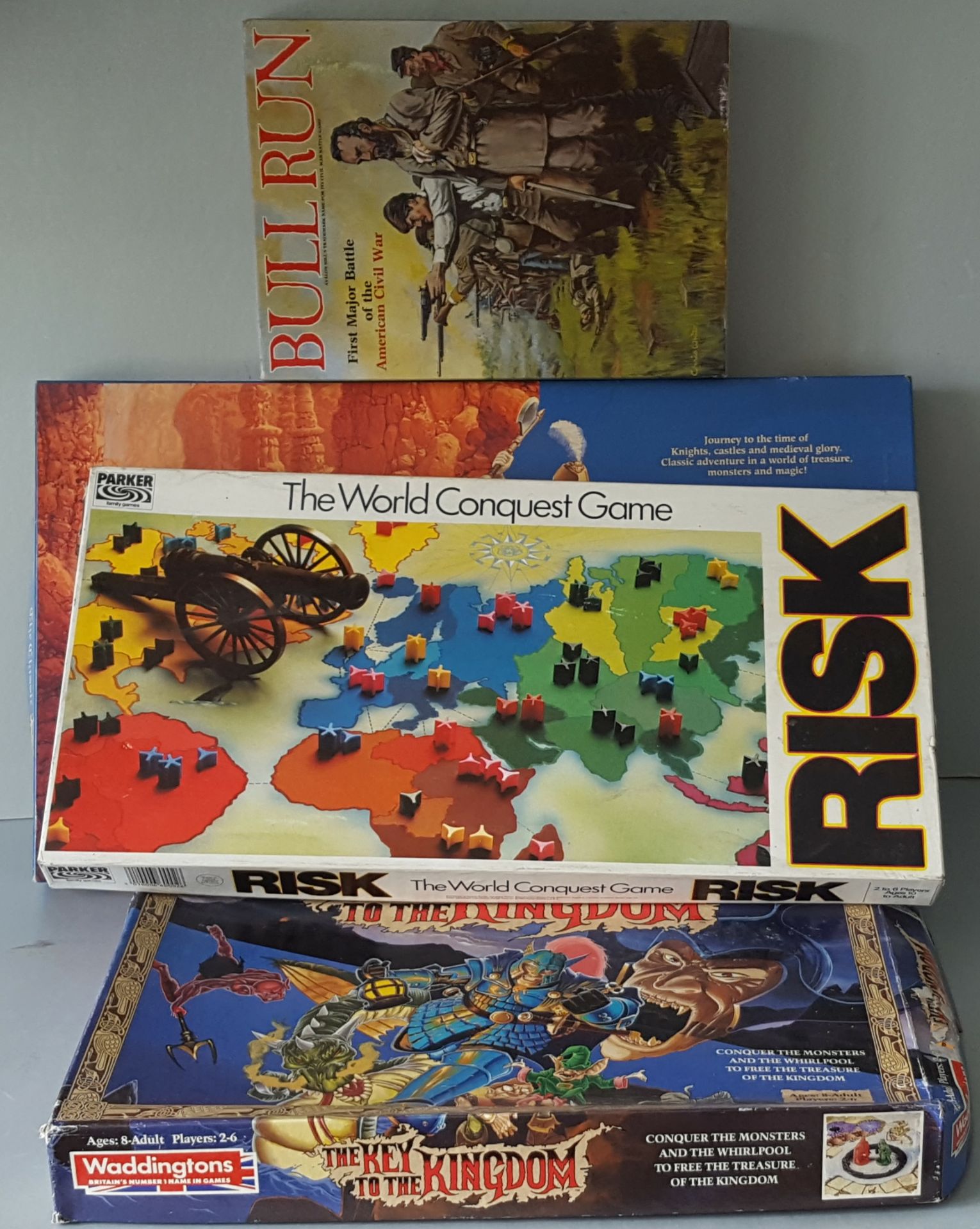 Vintage Retro Parcel 4 Board Games Risk. Bull Run, Key To The Kingdom, Dungeons