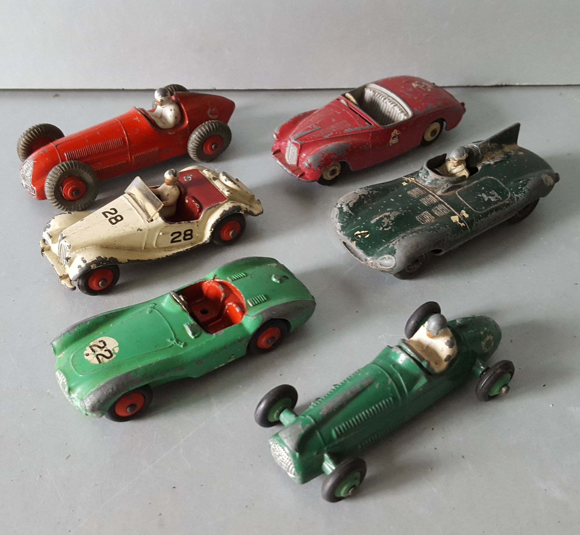 Parcel of Dinkey Vehicles Includes Alfa romeo D Type Jaguar Aston Martin MG Midget c1950's