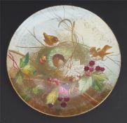 Antique Handpainted Wall Plaque Birds Signed H Goodall 1890 Wrens