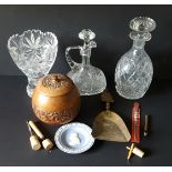 Vintage Retro Parcel of Decanters Wedgwood Brass Lace Work Tools & Treen NO RESERVE