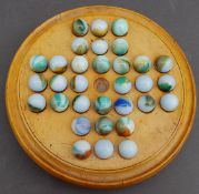 Antique Vintage Wooden Solitaire Game With Original Marbles