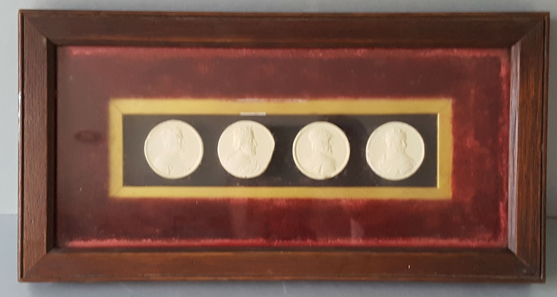 Antique Victorian Plaster Cast of Coins or Medals Mounted & Framed