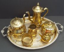 Vintage Retro Tray of Brass Ware Includes Tea Pot Coffee Pot Jug etc NO RESERVE