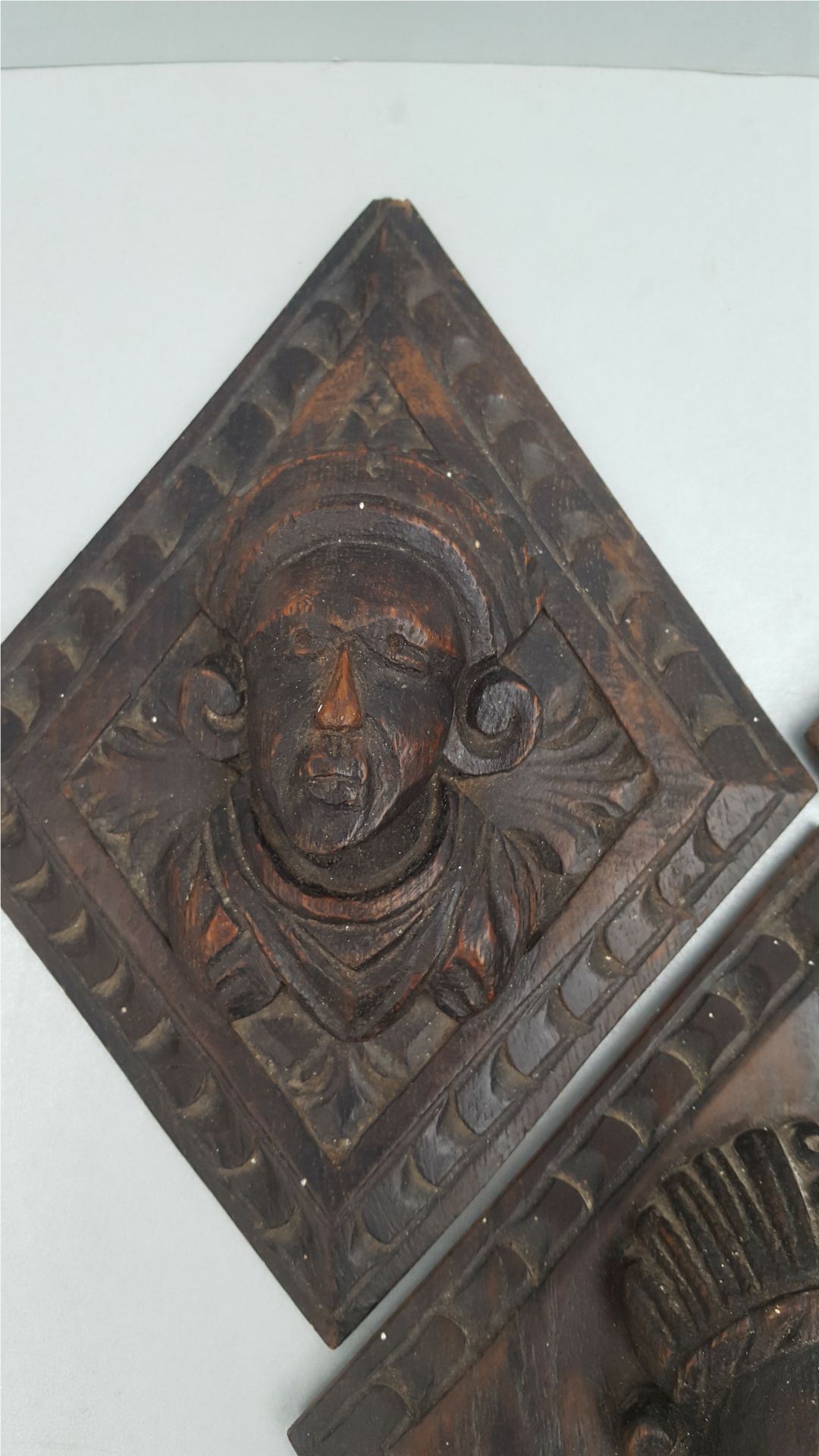 Antique 3 x Carved Wooden Face Panels Possibly African - Image 3 of 4