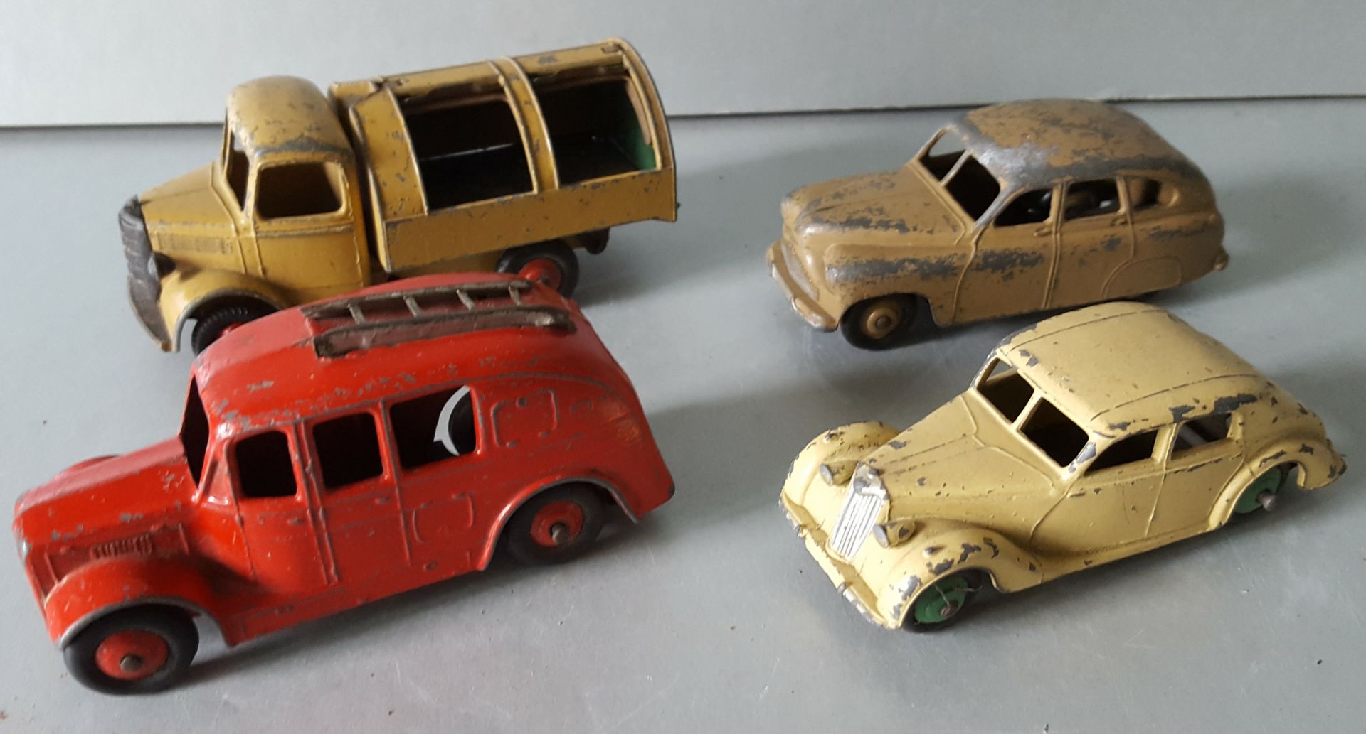 Parcel of Dinkey Vehicles Incldes Riley Saloon Vanguard Bin Lorry Fire Engine c1950's