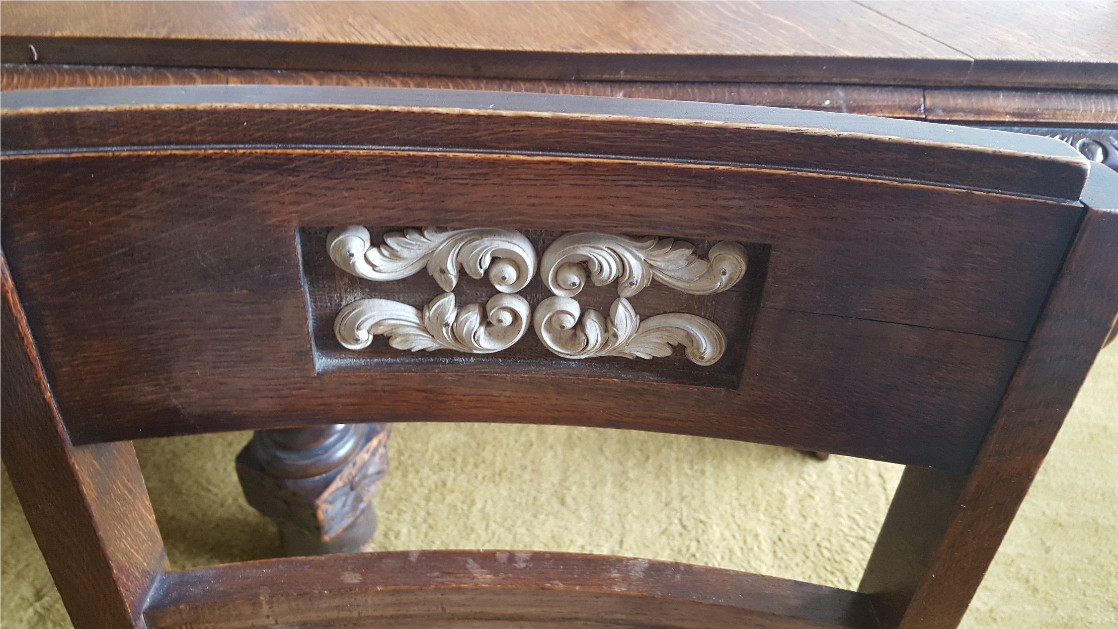 Antique Vintage Victorian Hexagonal Oak Dining Table Bobbin Stretchers & Four Chairs - Image 6 of 6