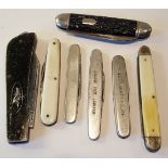 Vintage Parcel of 7 Pen Knives Includes bone Handles Sheffield Blades & Advertising