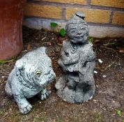 Vintage Garden Ornaments Gnome & Bulldog Reconstituted Stone NO RESERVE