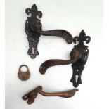 Antique Vintage Iron Work Door Handles & Window Lock NO RESERVE