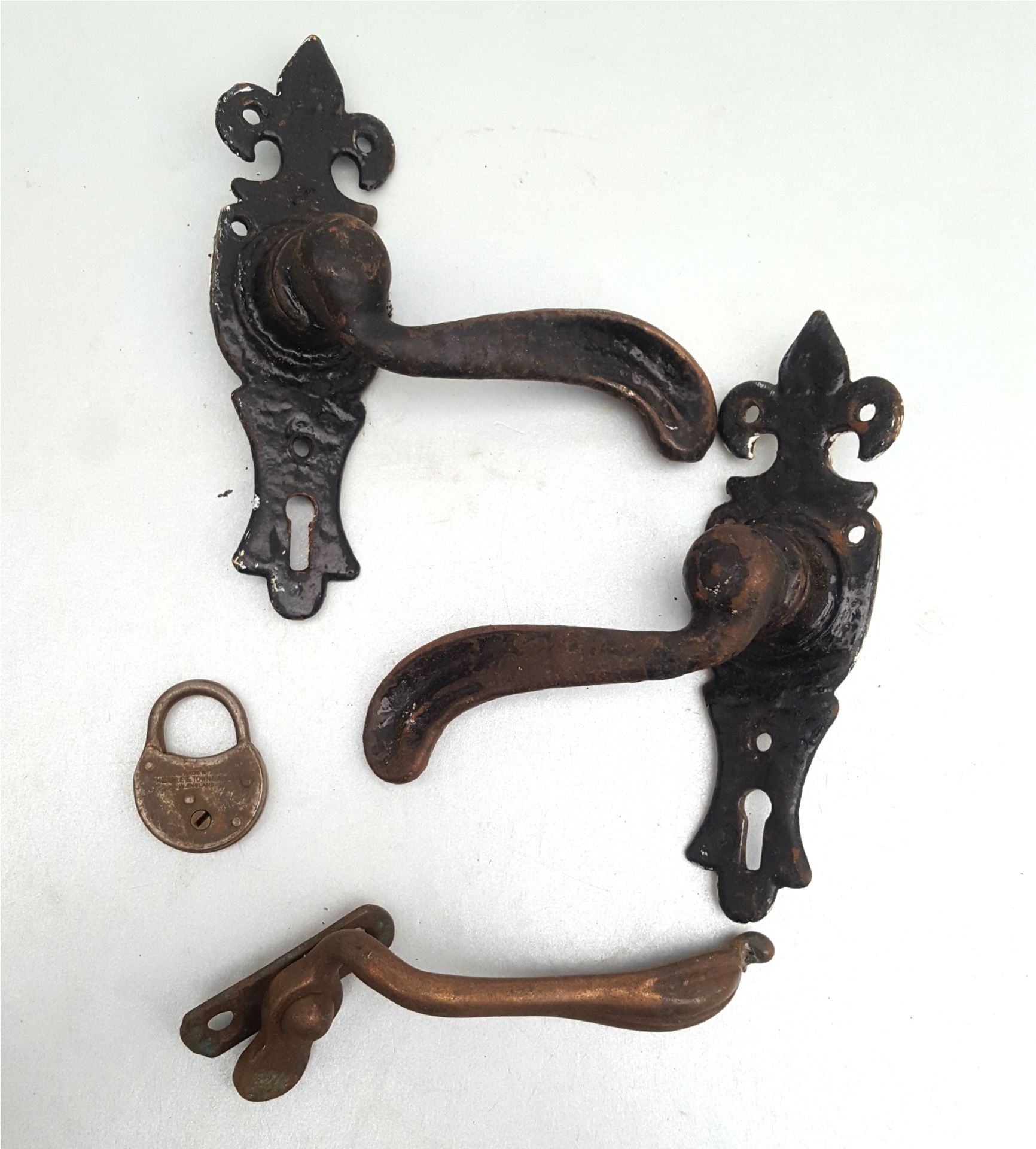 Antique Vintage Iron Work Door Handles & Window Lock NO RESERVE