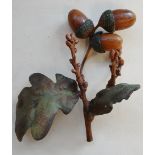 Antique Vintage Cold Painted Metal Oak Leaf Stem & Acorns