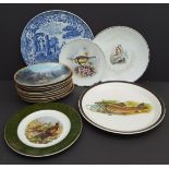 Vintage Collection 14 Collectable Plates Includes Victorian Spode Blue & White Birds & Fish