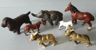 Vintage Metal Toy Animal Figures Elephant Horses and Donkeys NO RESERVE