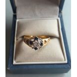 Vintage 9ct Gold Diamond & Sapphire Ring Sheffield 1984 Size 'O'