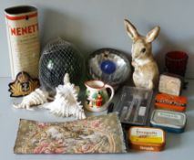 Vintage Retro Parcel of Items Includes Shells Tins Tapestry Glass & Ceramics NO RESERVE