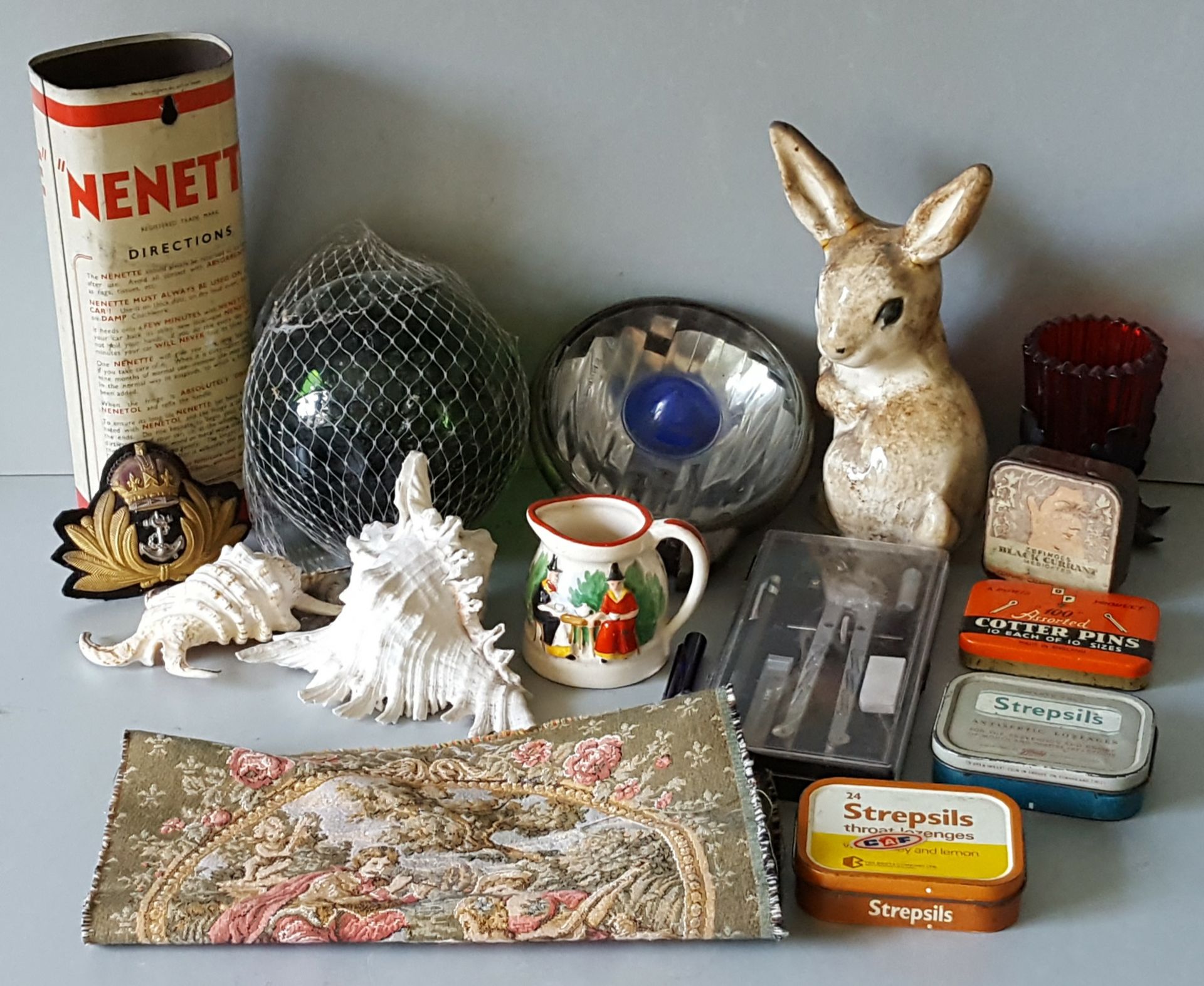 Vintage Retro Parcel of Items Includes Shells Tins Tapestry Glass & Ceramics NO RESERVE
