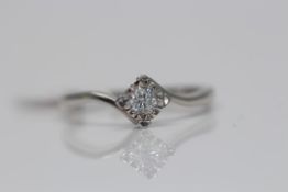 9ct White Gold Ladies Diamond Solitaire ring, set with one 0.15 carat Brilliant cut diamond