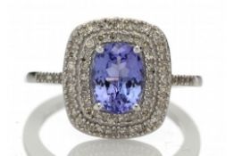 Unused - Certified by GIE 14ct Gold Oval Tanzanite And Diamond Cluster Ring