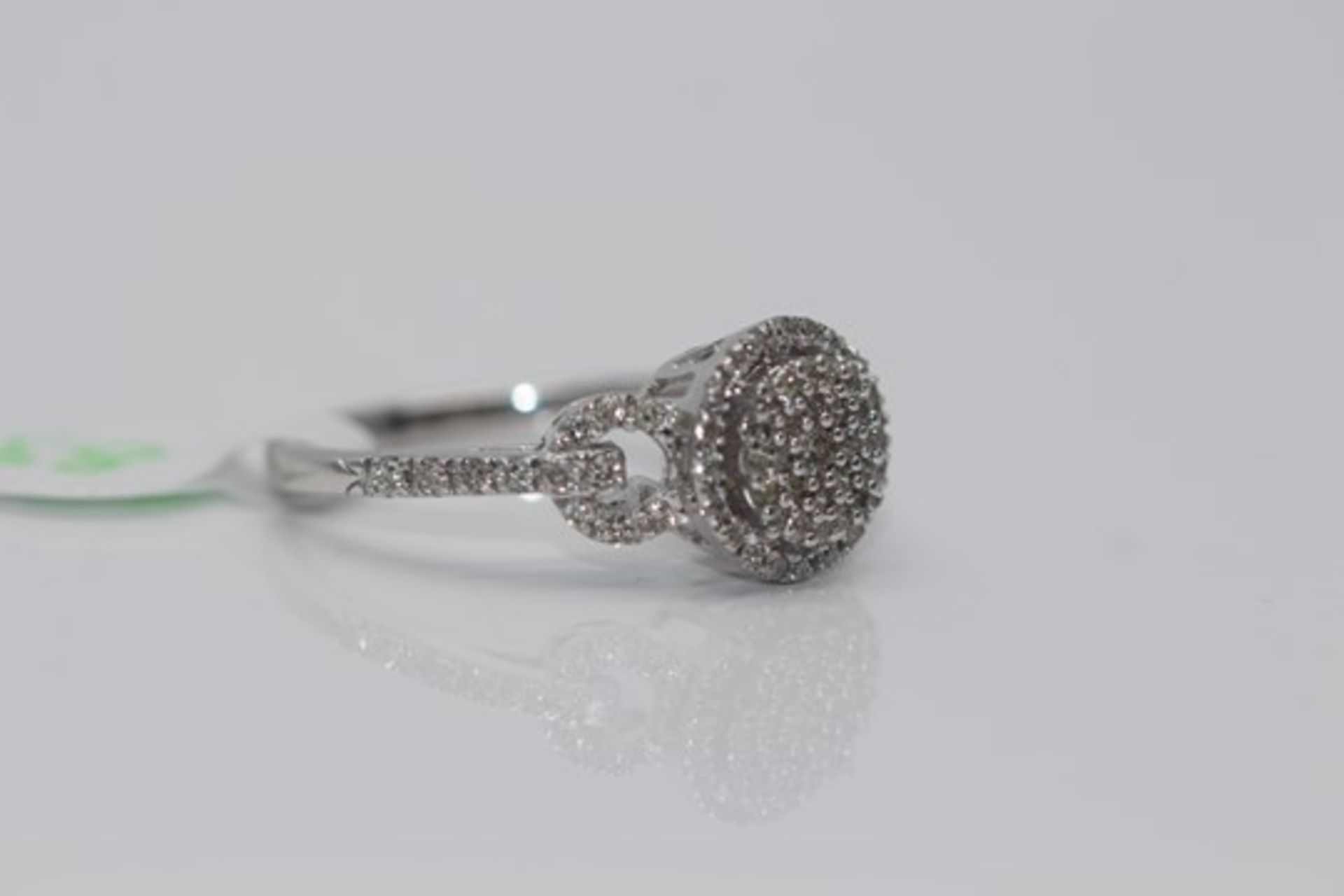 14ct White Gold Diamond Ring, set in a halo setting, with pave set diamonds - Image 2 of 2