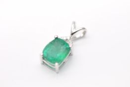 9ct White Gold Emerald And Diamond Pendent, Emerald- Approx 1.80 Carat, With an Additional 0.03
