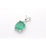 9ct White Gold Emerald And Diamond Pendent, Emerald- Approx 1.80 Carat, With an Additional 0.03