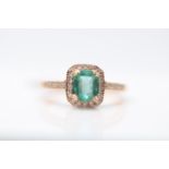 10ct Rose Gold Emerald And Diamond Ring, Emerald- Approx 1.50 Carat, With an Additional 0.12