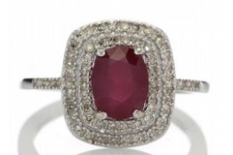 Uunused - Certified by GIE 14ct White Gold Oval Ruby And Diamond Cluster Diamond Ring