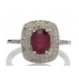 Uunused - Certified by GIE 14ct White Gold Oval Ruby And Diamond Cluster Diamond Ring