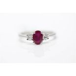 18Ct White Gold Ladies Ruby And Diamond Ring, Set With One 1.08 Carat Ruby, Diamond Weight- 0.32