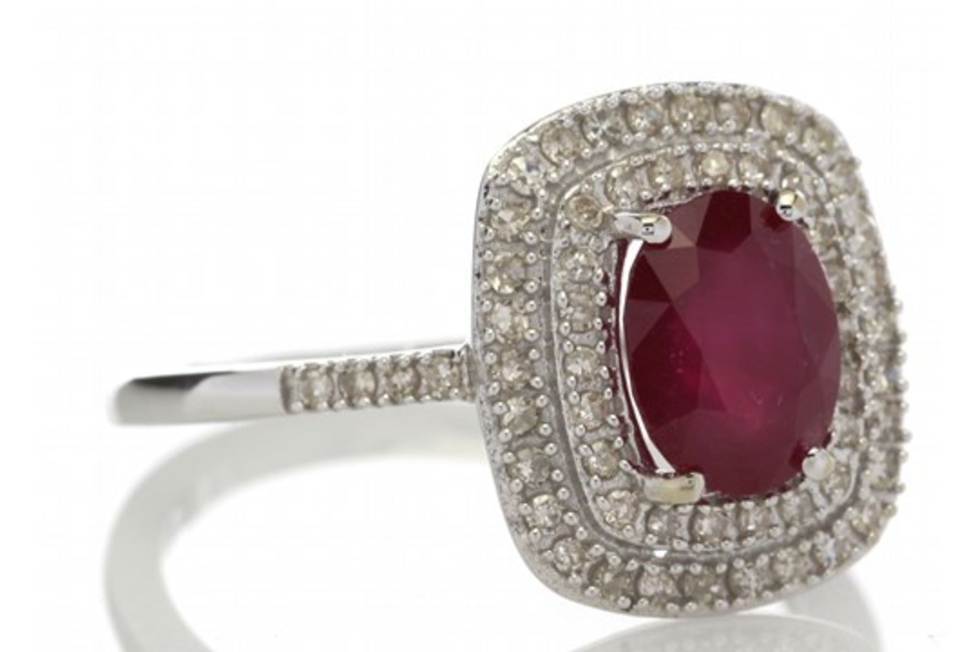 Uunused - Certified by GIE 14ct White Gold Oval Ruby And Diamond Cluster Diamond Ring - Image 4 of 5