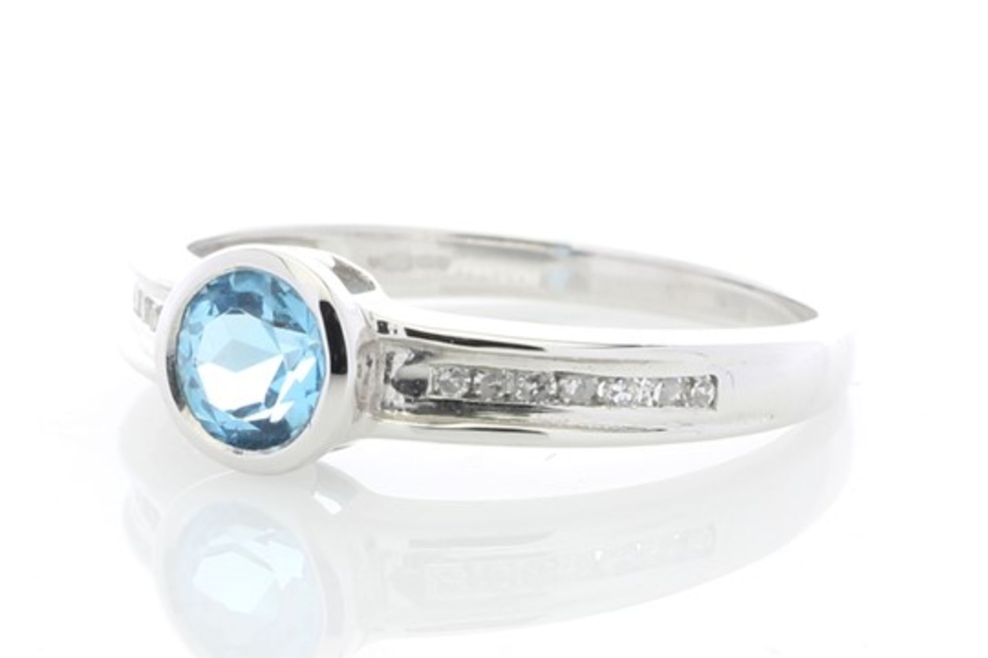 9ct White Gold Channel Set Semi Eternity Diamond Blue Topaz Ring 0.10 Carats - Image 2 of 4