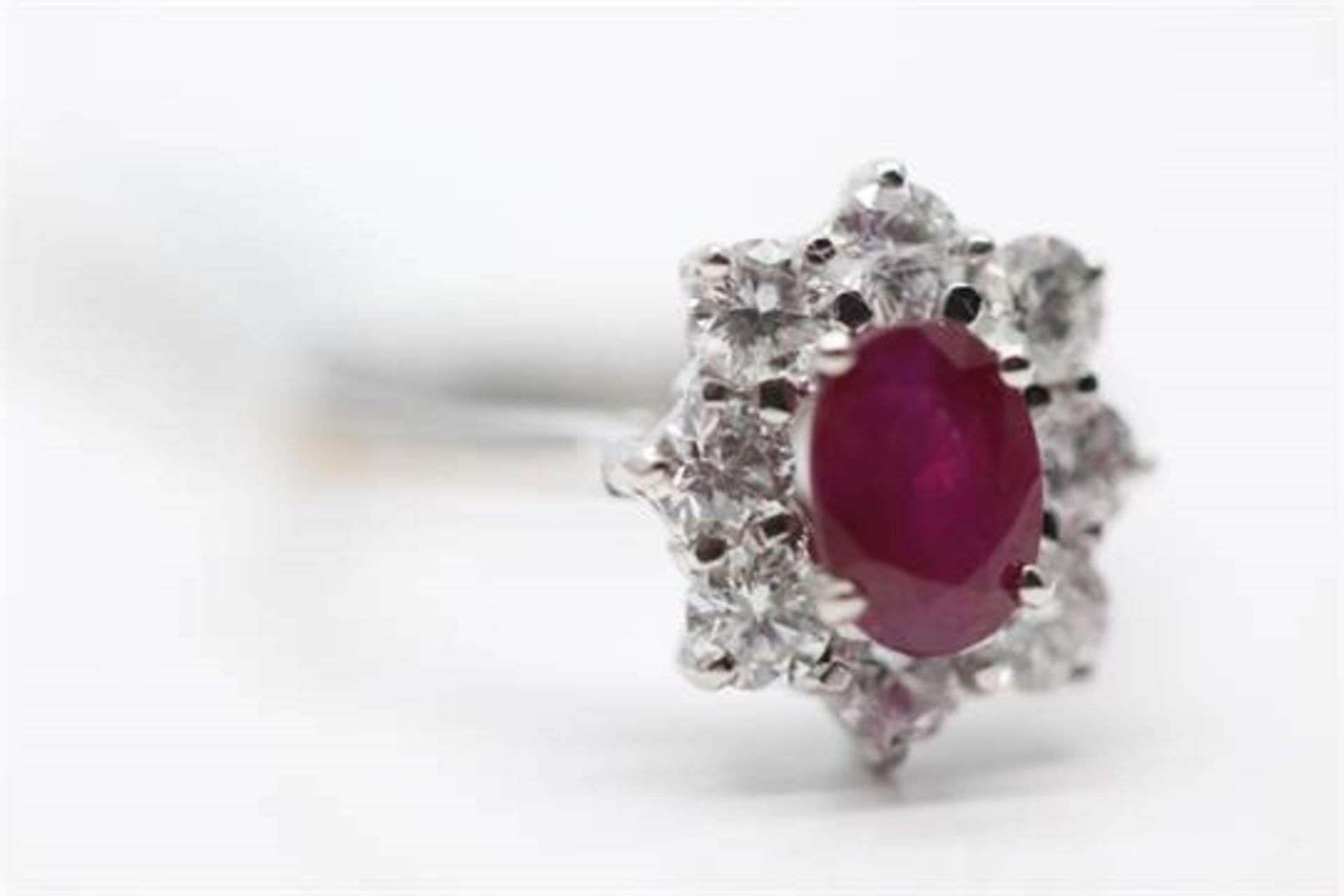 18ct White Gold Diamond Ruby Cluster Ring, Ruby Ruby- 1.00 Carats, Total Diamond Weight- 0.90 - Image 2 of 3